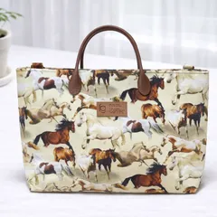 馬柄 トートバッグ ハンドメイド 2way 大容量 仕切りつき E