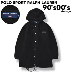 90s 00s ヴィンテージ ポロスポーツ ラルフローレン POLO SPORT RALPH LAUREN フーデット フリース ジャケット パーカー ジャンパー ラバーロゴ ワッペン L ブラック レディース ♪