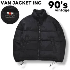 90s ヴィンテージ ヴァン ヂャケット VAN JACKET INC キルティング ダウン ジャケット ジップアップ ジャンパー ウィンドブレーカー M ブラック アメリカン カジュアル ウェア メンズ