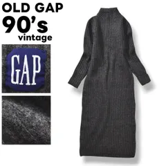 【美品】 90s ヴィンテージ オールド ギャップ OLD GAP メリノ ウール 100％ セーター ニット ワンピース ボトルネック ローゲージ ロング丈 M グレー シティールック レトロ モダン アメカジ レディース ♪