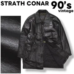 【本革】 90s ヴィンテージ ストラスコナー STRATH CONAR 牛革 カウハイド レザー ミドル コート 革ジャン ジャンパー 裏地 中綿 キルティング ラグランスリーブ M ブラック レトロ モード カジュアル メンズ