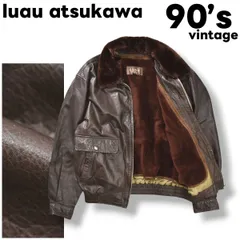 90s ヴィンテージ 日本製 ルアウ アツカワ luau atsukawa G－1 TYPE 牛革 カウハイド レザー フライト ジャケット 裏地 ボア ライナー ジップアップ 革ジャン ジャンパー ブルゾン L ブラウン メンズ