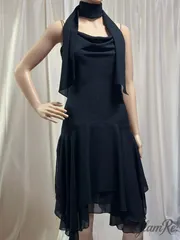 【美品/9号】JEAN MACLEAN（ジャンマクレーン） ドレス 黒 ドレープ×レイヤード ストール付