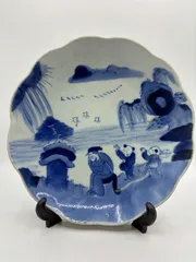 古伊万里 志田焼【人物文 染付 大皿】江戸後期〜明治期 28.5cm　(34）