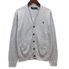 ポロ ラルフローレン POLO RALPH LAUREN Vネック ニット カーディガン コットン ポニー刺繍 グレー M