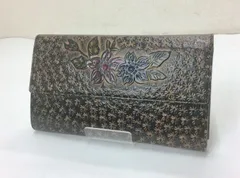 【未使用/美品】印伝 漆 レザー 花柄 三つ折り 長財布 レディース 　K0118