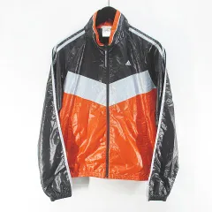 アディダス adidas ジャケット 薄手 L 灰系 グレー ロゴ 文字 プリント ライン ジップアップ ブルゾン