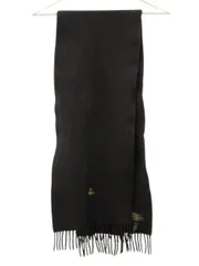 ヴィヴィアンウエストウッド Vivienne Westwood ウール マフラー フリンジ 黒 ブラック ゴールドオーブ刺繍 ストール ☆AA★