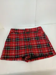 ほぼ未使用 ZARA ツイード スコート ミニスカート レッド チェック柄 アメリカMサイズ Lサイズ相当 ザラ