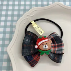 ヘアゴム  チェック　リボン　くま　クリスマス