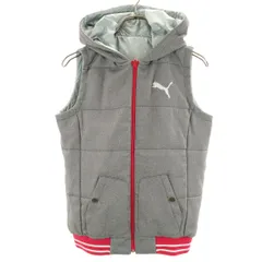美品 PUMA プーマ ヘリンボーン柄 リバーシブル 中綿ベスト L グレー レディース 古着