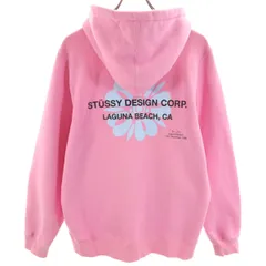 STUSSY ステューシー バックプリント 長袖 スウェットパーカー S ピンク 裏起毛 メンズ 古着