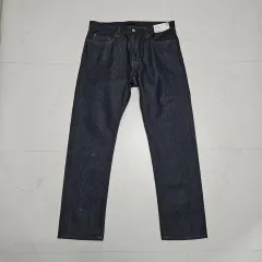 新品) 35 UNIQLO セルビッジ レギュラーフィット デニムパンツ