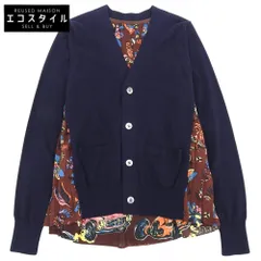 sacai サカイ 美品 Tropical Print Cardigan 切替ニットカーディガン トップス レディース ネイビー×ブラウン 25-07732 25SS 1