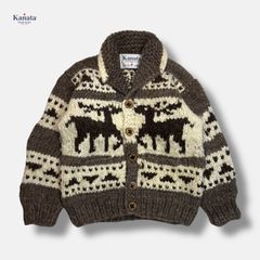 ☆KANATA 【稀少グリーン緑】トナカイ柄カウチンセーター カナダ製 90 