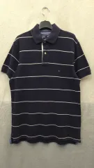 270 トミーヒルフィガー ネイビー ストライプ 半袖 ポロTシャツ