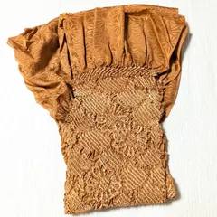 美品★帯揚げ 絞り 中抜き 正絹 茶色 麻の葉 和装小物 成人式 振袖 カジュアル 208