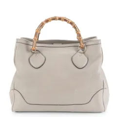 極美品 グッチ バンブー 282317 レザー ハンドバッグ トート 本革 グレー ブランド A4 レディース EEM DD22-2【中古】