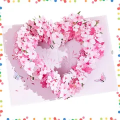 【特価セール】moin メッセージ カード グリーディングカード ポップアップ 桜 ピンク ハート リース (ミニカード + moin 封筒 セット) 花束 蝶 花 フラワー 立体 飛び出す 3D ギフト 誕生日 記念日 プレゼント 2410me349