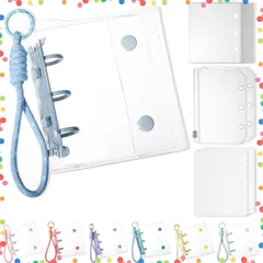 【在庫セール】シールバインダー はがせる バインダー A8サイズ シール帳 台紙 かわいい シール帳 シール収納 編み込みキーホルダー付き 女の子 リフィル×20枚 チャック付きボケット×2枚 下敷き×2枚 透明 (ダークブルー A8)