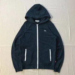00s　archive　旧タグ　old stussy　オールドステューシー　水玉柄　ポルカドット　総柄プリント　ワンポイントショーンフォントロゴ刺繍　フルジップアップパーカー　ブルゾン　SSリンクタグ　リブ切り替え　Lサイズ　dot pattern parka