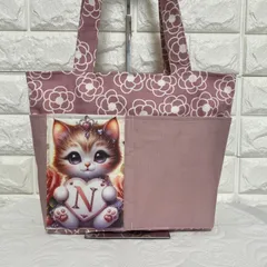 [389]おしゃれ猫ちゃん☆ポケットいっぱいトートバック・持ち手長め