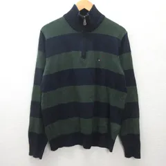 G■トミーヒルフィガー/TOMMYHILFIGER ハーフジップニットセーター【L】紺緑/men's/10【中古】■