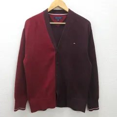 G■トミーヒルフィガー/TOMMYHILFIGER バイカラーニットカーディガン/コットン【S】赤系/men's/9【中古】■