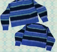 日本 ニコアンド ヴィンテージ レア Y2K ブルー ストライプ オーバーサイズ ニット