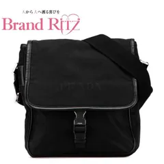    中古 ABランク プラダ 三角ロゴプレート 斜め掛け ショルダーバッグ ブラック ナイロン レザー レディース メンズ PRADA 【送料無料】【西神店】