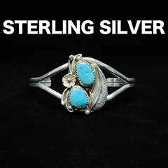 スターリングシルバー ターコイズ付きバングル インディアンジュエリー レディースサイズ ネイティブ フェザー シルバー925 アクセサリー ブレスレット STERLING 純銀
