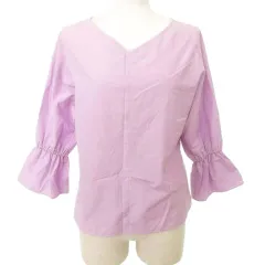 インディヴィ INDIVI 長袖 シャツ カットソー 無地 Vネック日本製 薄手 38 Mサイズ ピンク系 ■GY99