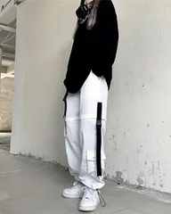 新品 カーゴパンツ レディース ロングパンツ ワイドカーゴパンツ ポケット付き ゆったり ヒップホップ ダンス用 かっこいい ボトムス mlhtz