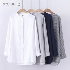 新品 ガーゼ シャツ チュニック レディース ダブルガーゼ 2重ガーゼ ブラウス ガーゼシャツ 柔らか 羽織り ライトアウター スタンドカラー トップス 長袖 チェック柄 プレゼント 母の日 mltij