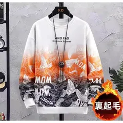 新品 スウェット メンズ トレーナー 長袖 クルーネック 裏起毛 暖かい グラデーション mlrka