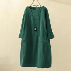 新品 ワンピース レディース 未使用 長袖 チュニック Aライン 着痩せ 体型カバー 長袖 ひざ丈 コーデュロイ 春 秋 通勤 OL 30代 40代 きれいめ 無地 膝丈 ゆったり 大きいサイズ mlmkk
