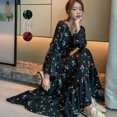 新品 ティアードワンピース レディース 春 秋 夏 花柄 カシュクールワンピ Vネック フレアワンピース 長袖 ロングワンピ Aライン ハイウエスト きれいめ おしゃれ 韓国ファッション 新作 mlvyo