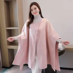 新品 ポンチョコート マント レディース 七分袖 ノーカラー ゆったり 羽織り ラウンドネック ジャケット ポンチョ コート ドルマン ケープ ミディアム丈 秋冬 無地 防寒 暖かい mlivi