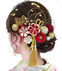 【新着商品】人気 ヘアアクセサリー 振袖 袴 和服 着物 花 金箔 つまみ細工 七五三 卒業式 成人式 浴衣 髪飾り11点セット 結婚式 6カラー 入学式 [JZOON] 花火大会 オレンジ H7110