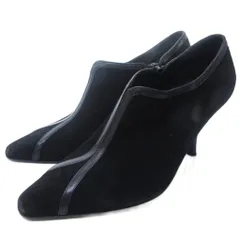 サルヴァトーレフェラガモ Salvatore Ferragamo スエード ショートブーツ ブーティー スクエアトゥ 黒 ブラック 7 約24cm IBO83