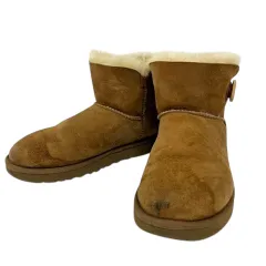 アグ オーストラリア UGG australia F19011L ムートンブーツ ショートブーツ ラウンドトゥ フラット 裏ボア 無地 ミニベイリー ボタン US8 250 25.0cm 茶 ブラウン キャメル