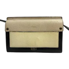 C421 【未使用品】 FURLA フルラ ショルダーウォレット お財布ポシェット 2WAY クラッチバッグ 斜め掛け可 本革 レザー トリコロール ブラック グレー アイボリー ゴールド金具 カード多数収納 レディース