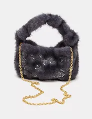 新品未使用ZARAザラパープルモーブフェイクファーハンドバッグパーティーバッグ