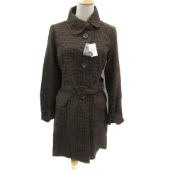 アクシーズファム axes femme ステンカラーコート ロング丈 総柄 ウエストベルト付き M 茶 ブラウン ベージュ /YS12