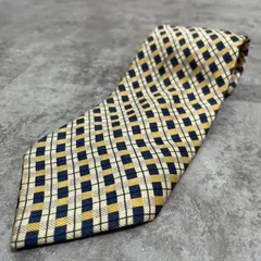 【POLO】特殊チェック柄ネクタイ　波線　バイカラー　イエロー　ネイビー