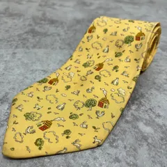 【Salvatore Ferragamo】アニマル柄ネクタイ　イエロー　ニワトリ　鶏　鳥　家