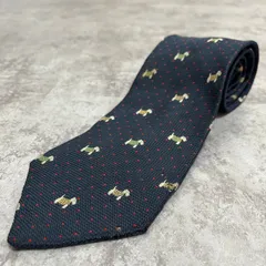 【Yves Saint Laurent】アニマル柄ネクタイ　犬柄　ネイビー　ドット柄　レッド