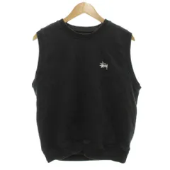 ステューシー STUSSY スウェットベスト ロゴ刺繍 裏起毛 S 黒 ブラック /JS