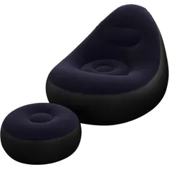 【フットレスト付】折りたたみ式 ポータブル ラウンジソファ & スツール 快適なラジーフロック リクライナー エアソファ インフレータブル リビング/寝室/オフィス/アウトドアに