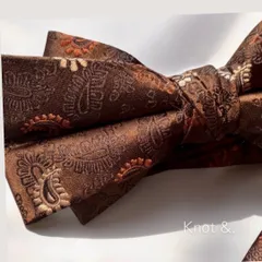 1-ao 蝶ネクタイ ポケットチーフ  2点セット｜メンズ 結婚式 披露宴 ｜ブラウン オレンジ ペイズリー柄